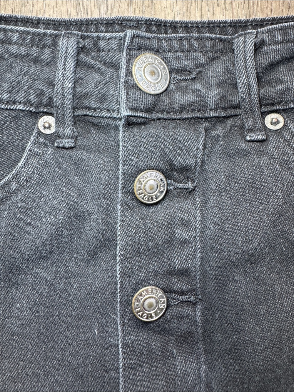 American Eagle Hi-Rise A-Line Black Denim Button Front Mini Skirt Size 0 - Picture 6 of 13